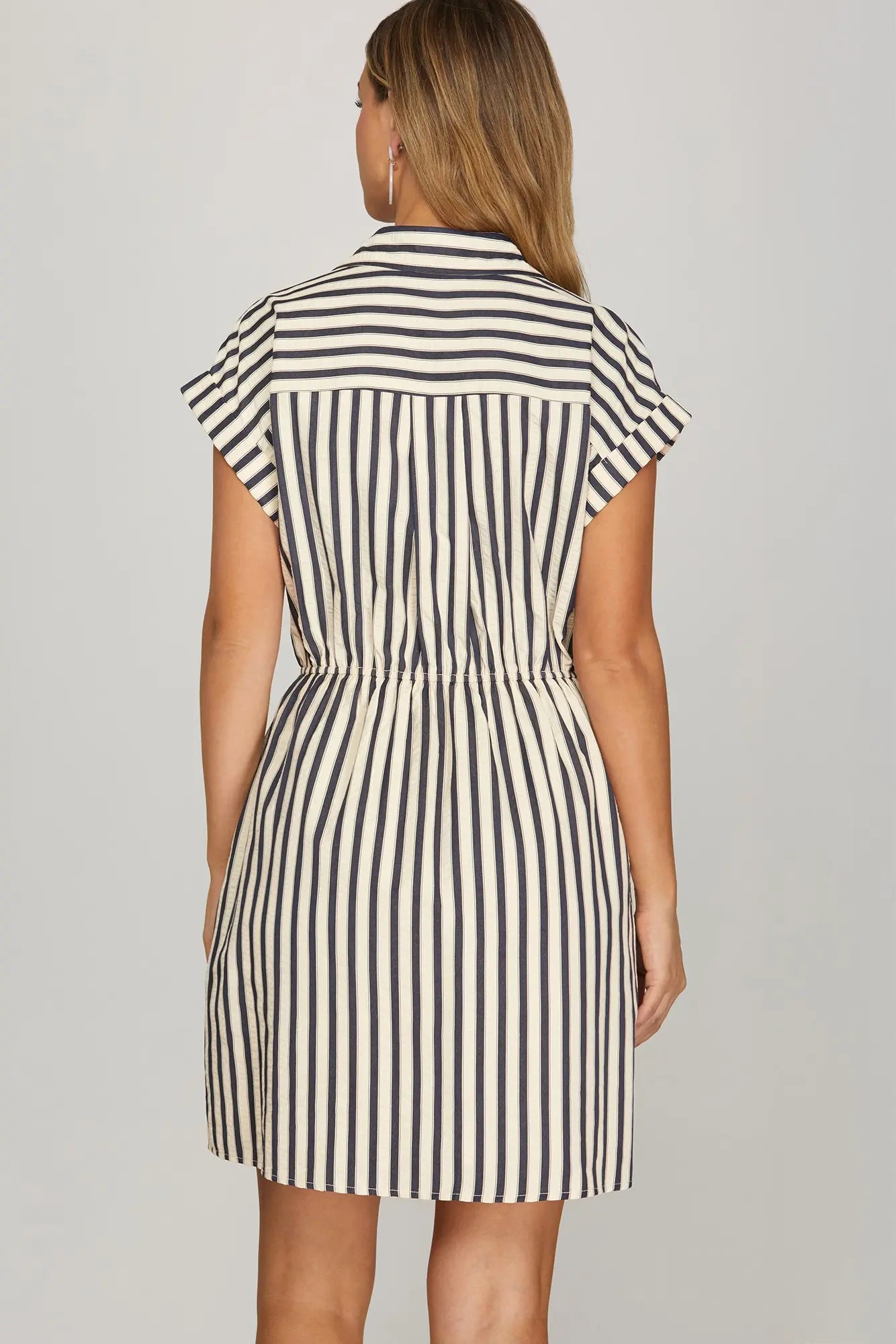 Navy Striped Collared Mini Dress