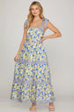 Blue Floral Tie Shoulder Maxi Dress