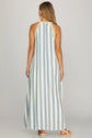 Blue Halter Neck With Trim Stripe A Line Maxi Dress