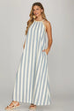 Blue Halter Neck With Trim Stripe A Line Maxi Dress