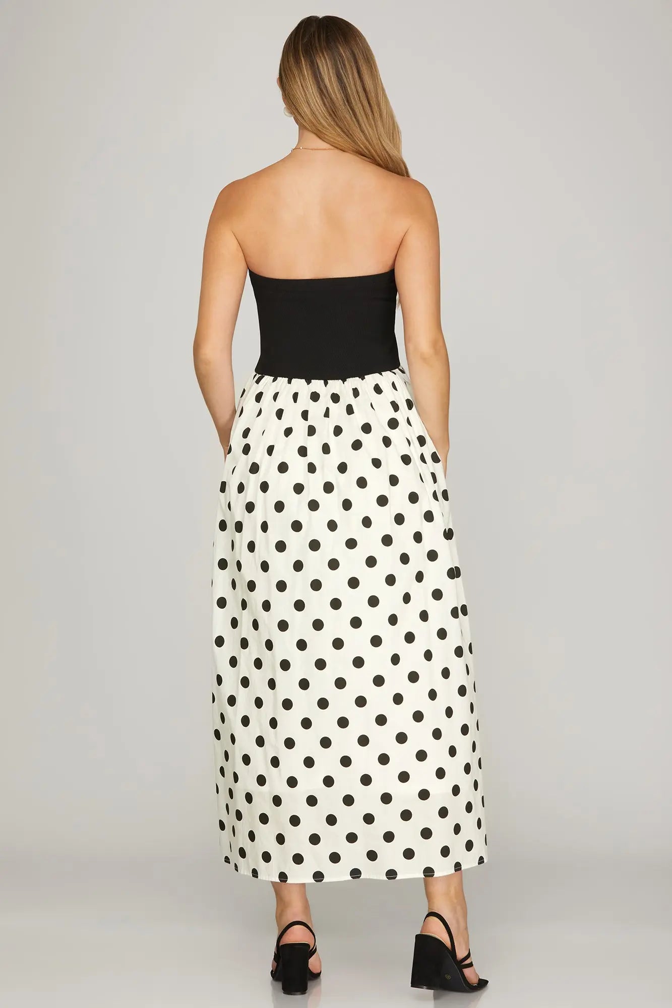 Strapless Polka Dot Tube Midi