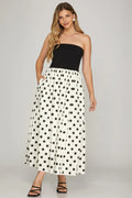 Strapless Polka Dot Tube Midi