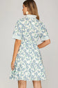 Floral Mini with Stripe Ruffle Neck