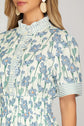 Floral Mini with Stripe Ruffle Neck