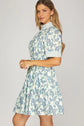 Floral Mini with Stripe Ruffle Neck