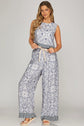 Blue Printed Sleeveless Top with Back Buttons