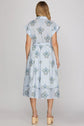 Drop Shoulder Collared Waist Tie Midi