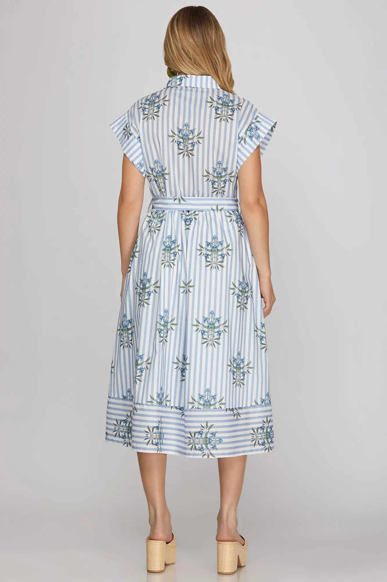 Drop Shoulder Collared Waist Tie Midi