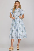 Drop Shoulder Collared Waist Tie Midi