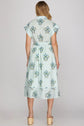 Drop Shoulder Collared Waist Tie Midi