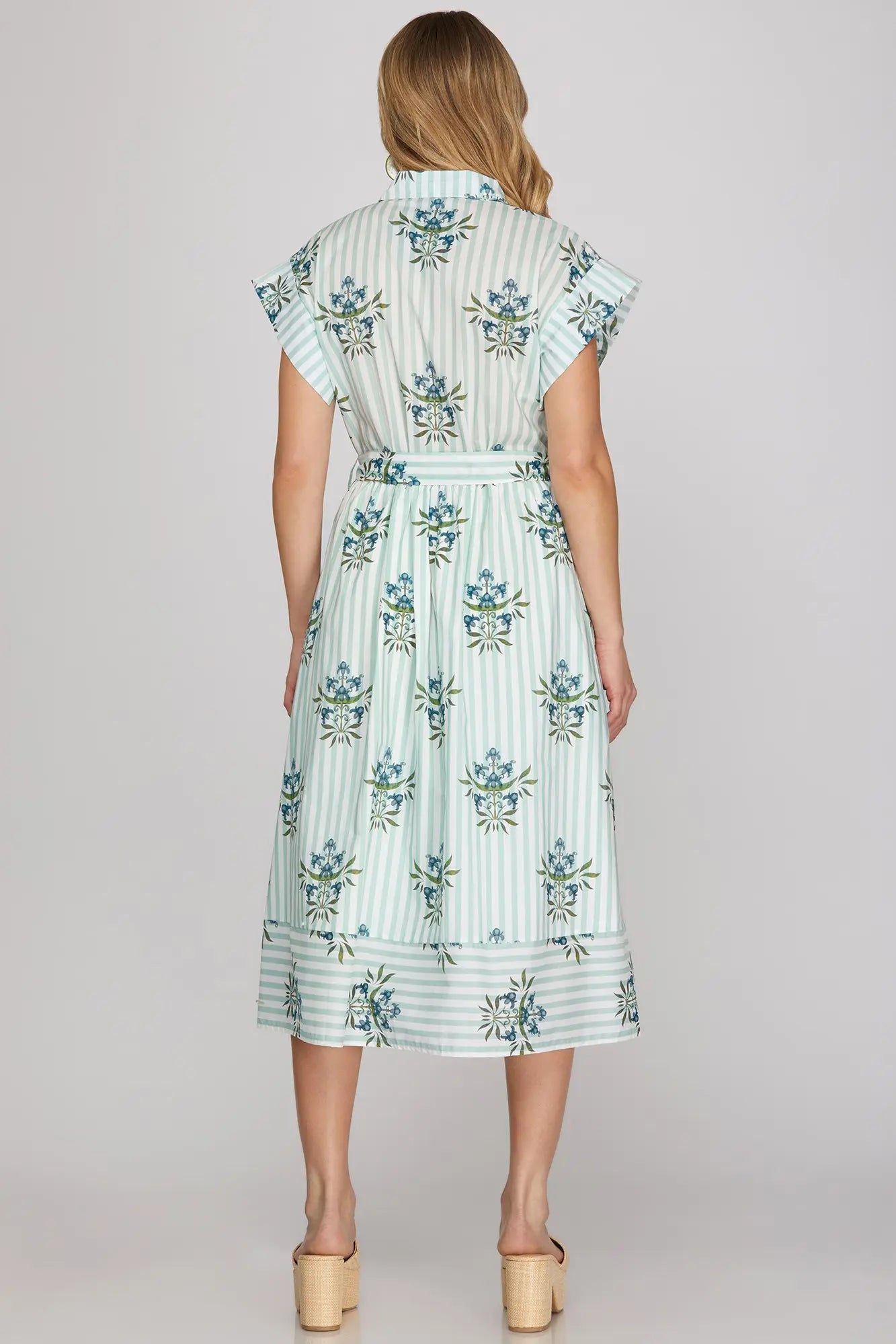 Drop Shoulder Collared Waist Tie Midi