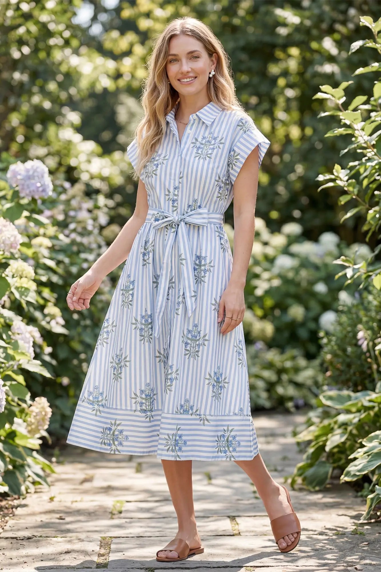Drop Shoulder Collared Waist Tie Midi