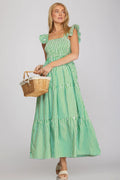 Ruffled Sleeve Square Neck Smocked Maxi