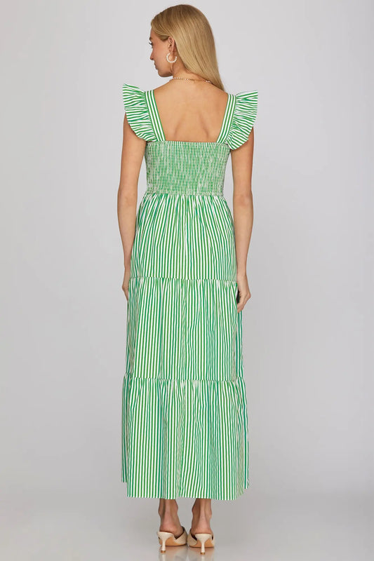 Ruffled Sleeve Square Neck Smocked Maxi