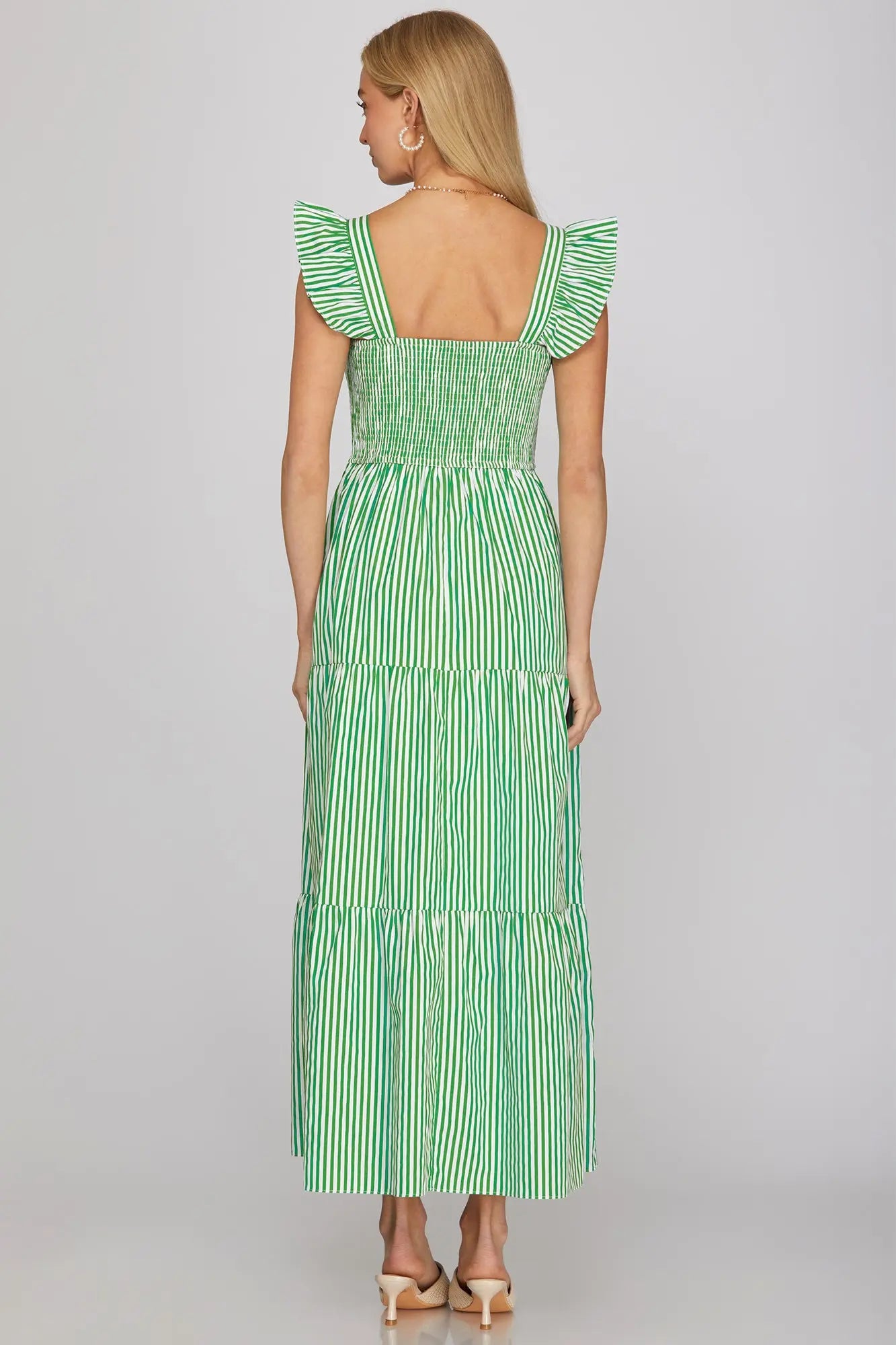 Ruffled Sleeve Square Neck Smocked Maxi