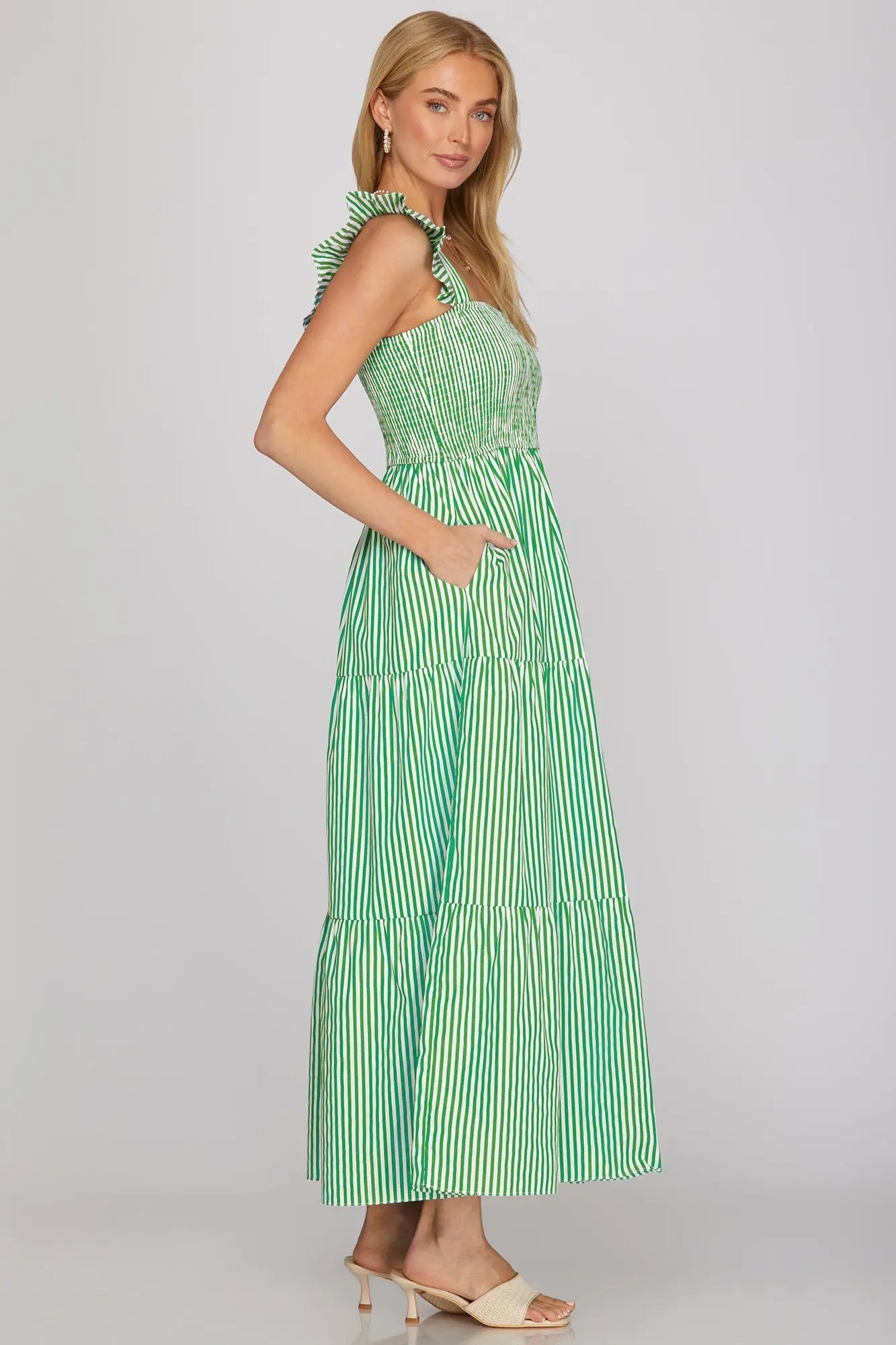 Ruffled Sleeve Square Neck Smocked Maxi