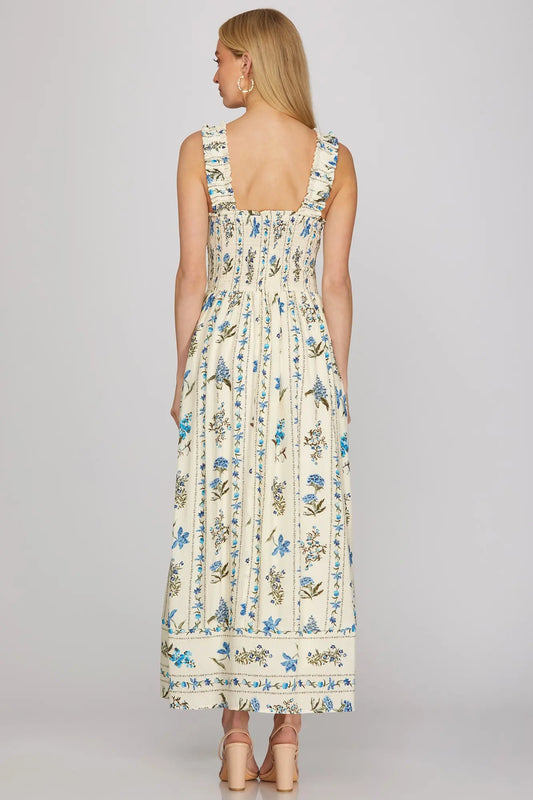 Blue Sleeveless Smocked Maxi Dress