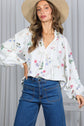 Floral Print Ruffled V-Tie Neck Blouse Top