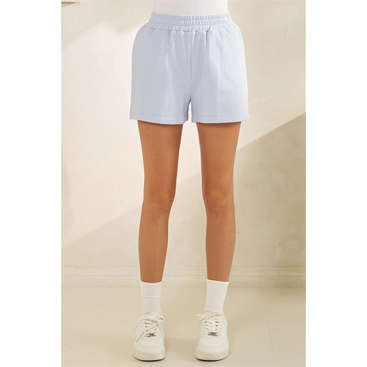 Blue Striped Mock Neck Sweatshirt and Short Set