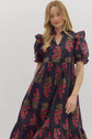 Black with Red Floral Midi image 2
