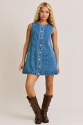 SLEEVELESS ROUND NECK BUTTON DOWN DENIM MINI DRESS image 0