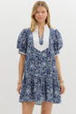 Navy Mini Dress with Paisley Print image 1
