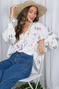 Floral Print Ruffled V-Tie Neck Blouse Top