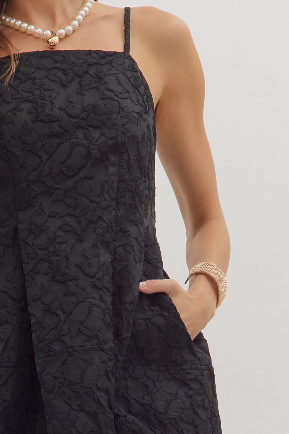 Black Floral Jacquard Sleeveless Midi image 2