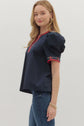 Navy Solid Top with Plaid VNeck Band image 4