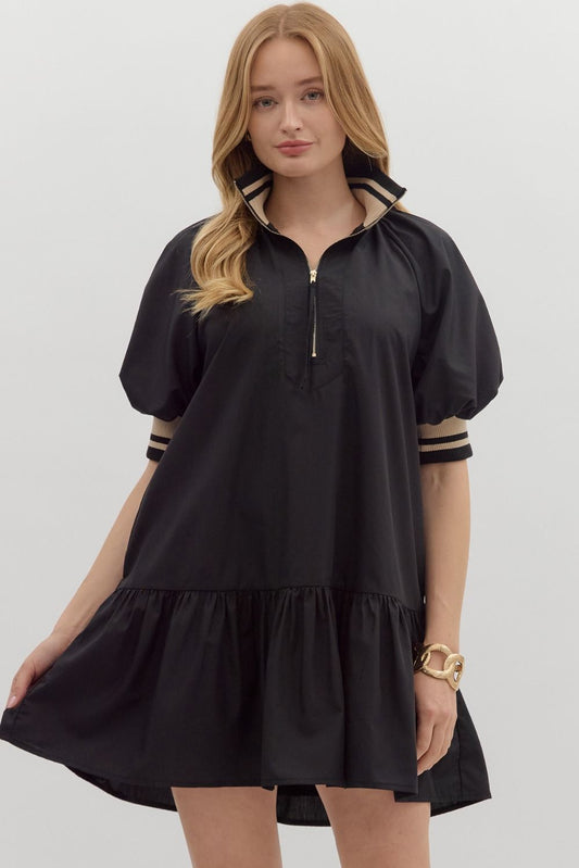 Black Polo Dress With Taupe Band image 0