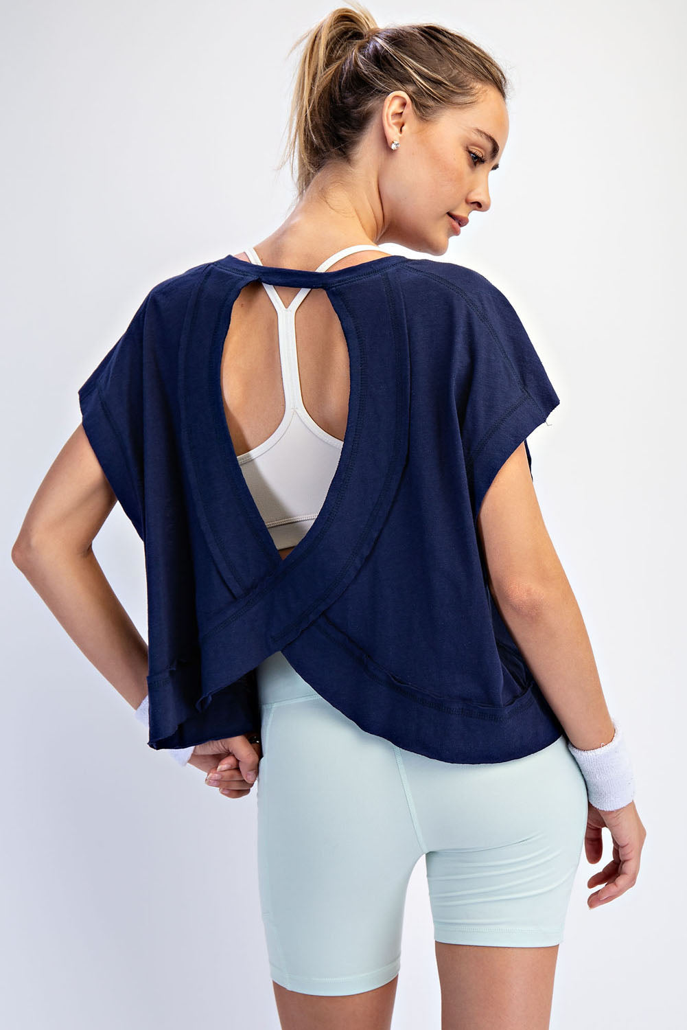 Oversized Cotton Slub Open Back Short Sleeve Top image 4