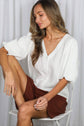V-Neck Short Bubble Sleeve Top
