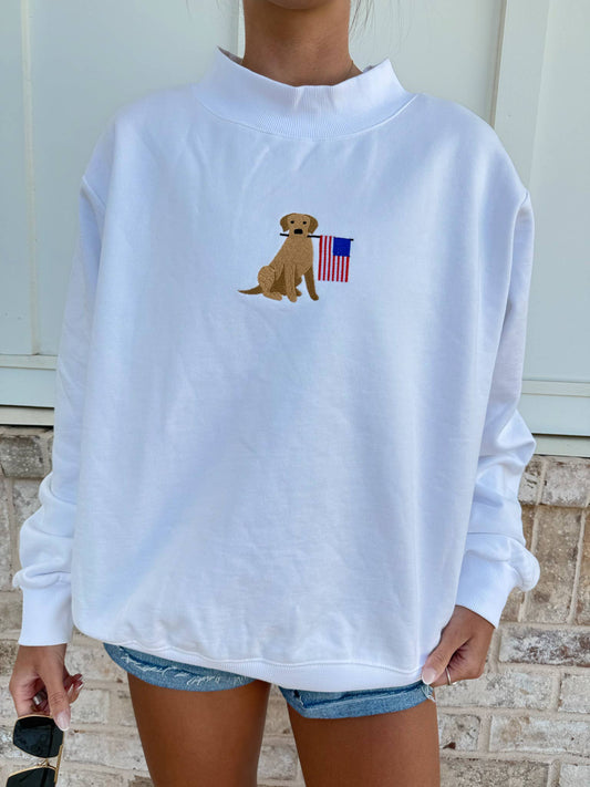 White American Flag Dog Mockneck Sweatshirt