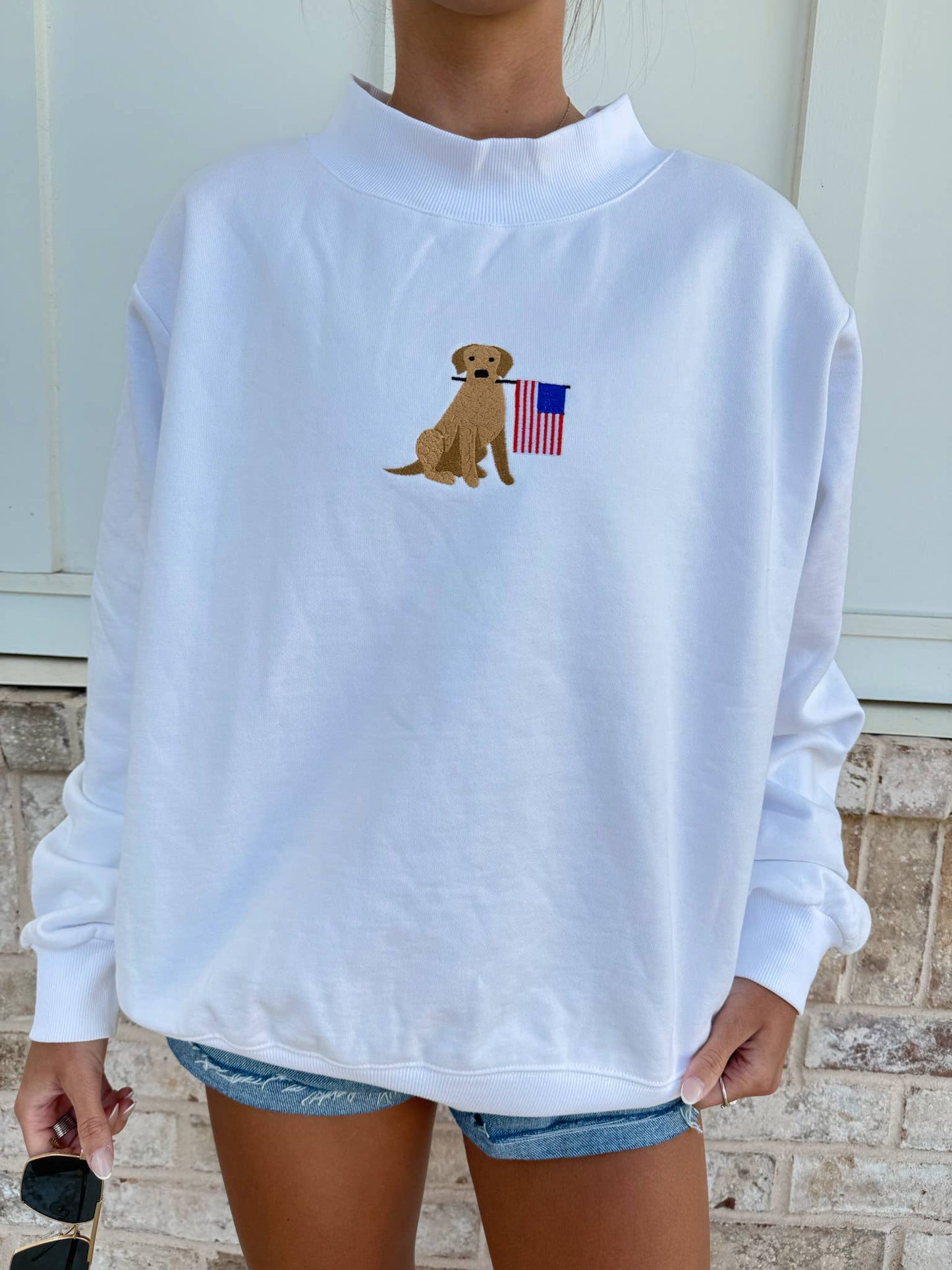 White American Flag Dog Mockneck Sweatshirt