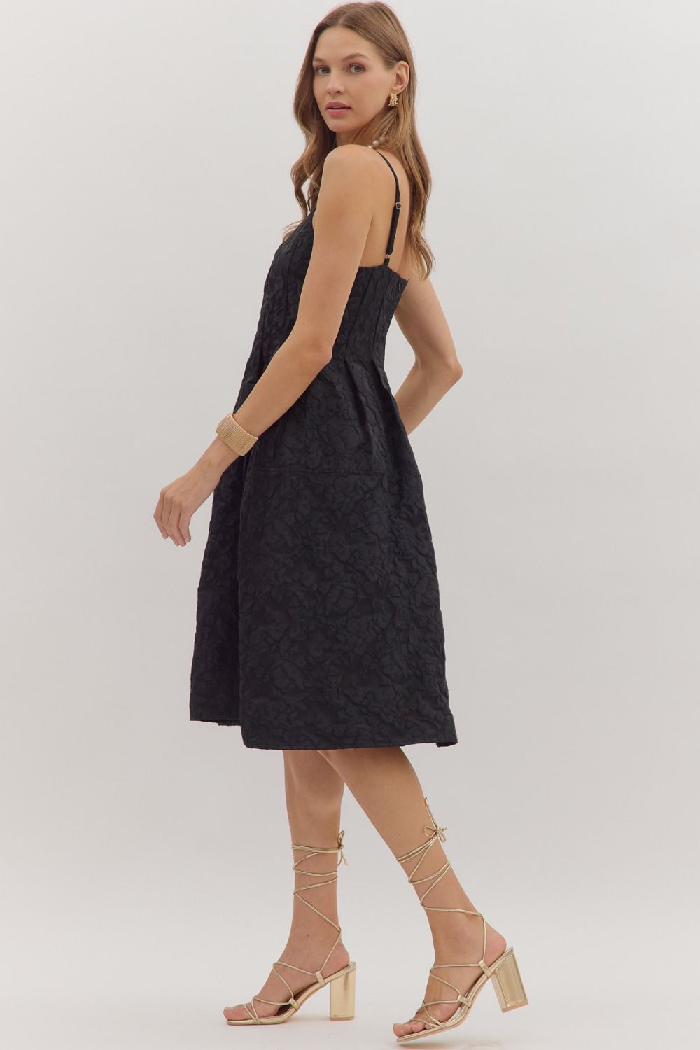 Black Floral Jacquard Sleeveless Midi image 3