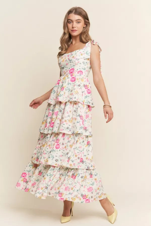 Pink Floral Midi with Tie Strap