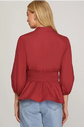 RED 3/4 SLEEVE SMOCKED WAIST FRONT ZIP TOP image 1
