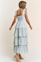Blue Floral Tiered Midi Dress with Tie Straps