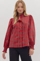 RED PLAID MOCK NECK LONG SLEEVE TOP image 0
