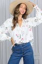 Floral Print Ruffled V-Tie Neck Blouse Top