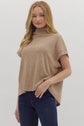 Taupe Solid SS Mock Neck Top Rolled Cuffs image 2