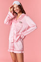 Pink Satin PJ Set with Bow on Pocket image 2