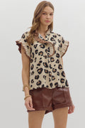 Leopard Ruffle Top with Multicolor Neck image 0