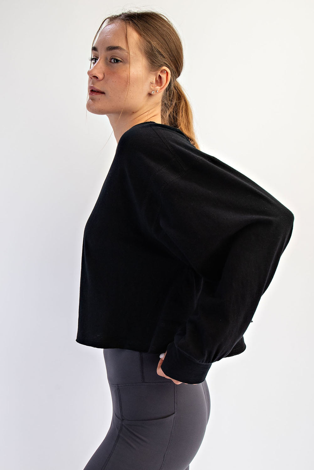 Cotton Slub Open Back Long Sleeve Top image 12