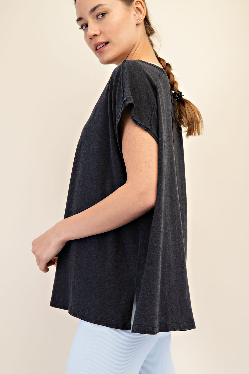 BLACK CVC SLUB OVERSIZED SS TOP image 2