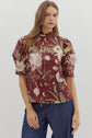 Merlot Floral Ruffled Neck Top image 0