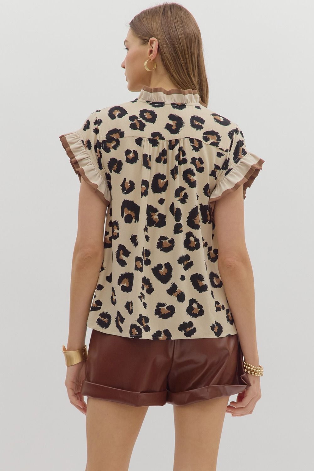 Leopard Ruffle Top with Multicolor Neck image 5