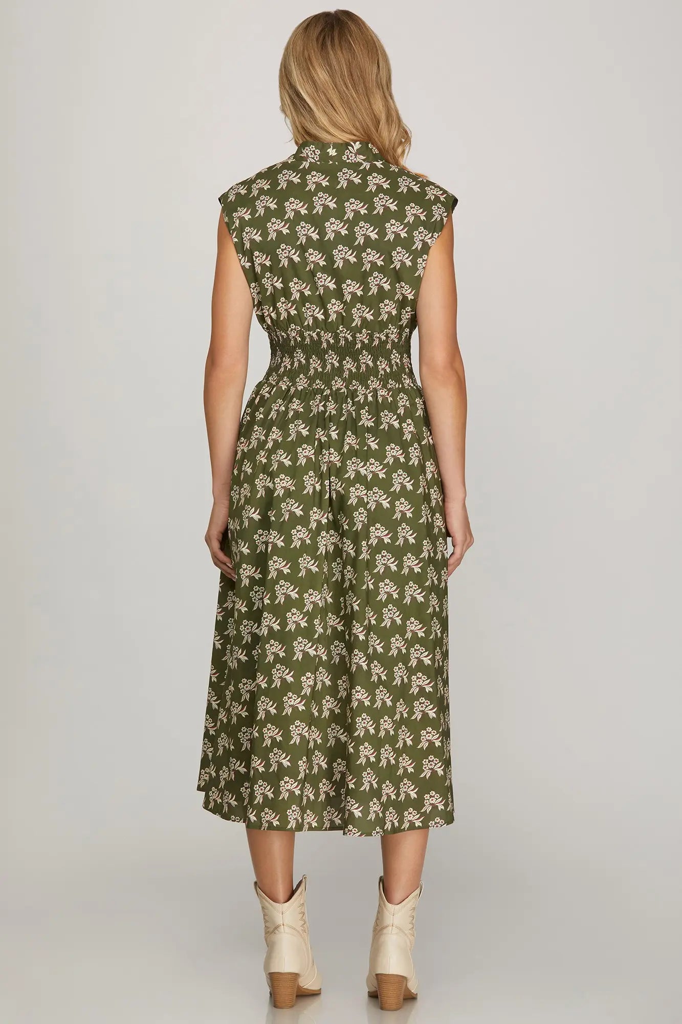 OLIVE GREEN FLORAL ZIP UP MIDI image 1