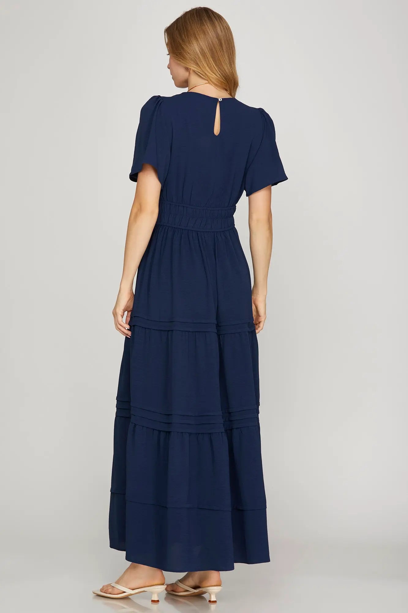 Navy Pintuck Tiered Maxi Dress image 1