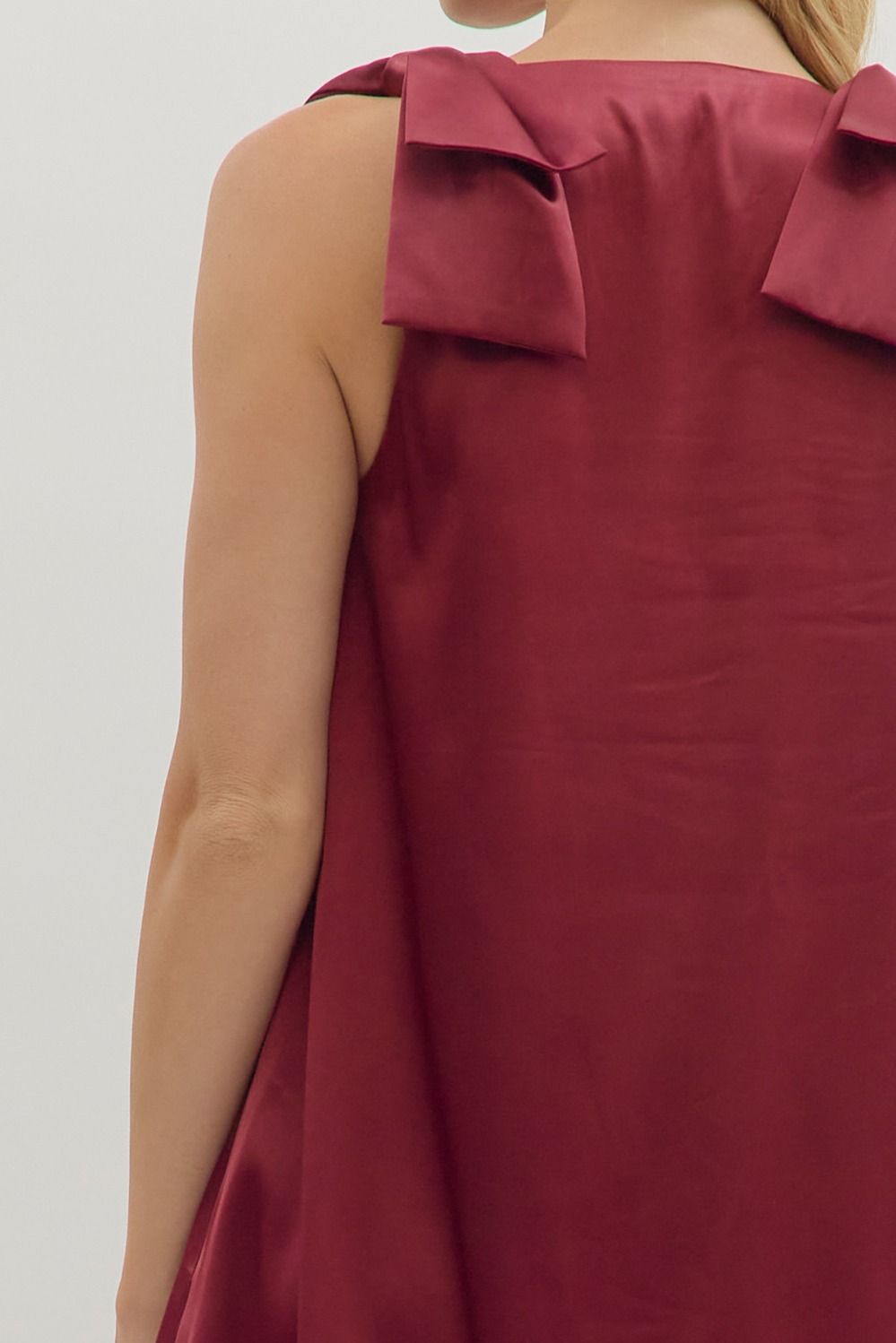 Burgundy Satin Sleeveless Bow Detail image 6